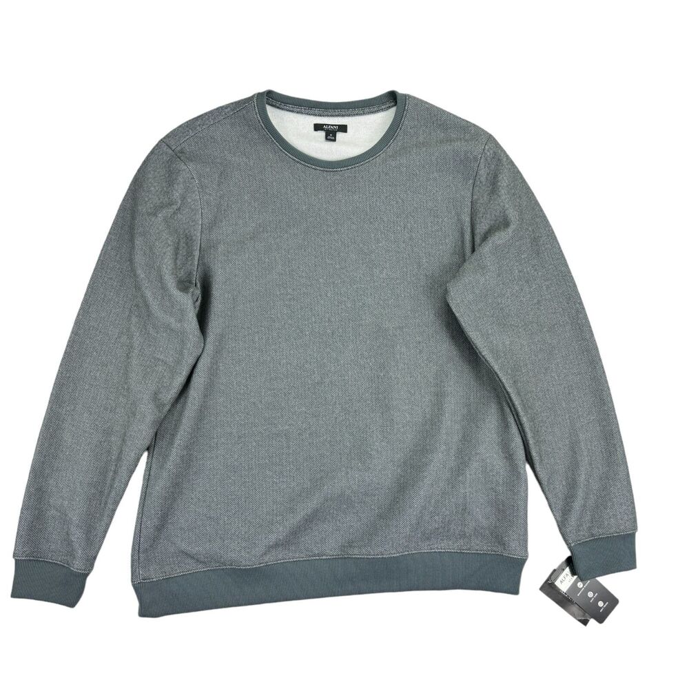 Alfani Mens Herringbone Crewneck Fleece Pajama Sweatshirt Gray White M